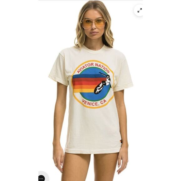 Aviator Nation Women's SIGNATURE TEE - VINTAGE WHITE Sz L NWT $88 - Picture 1 of 11